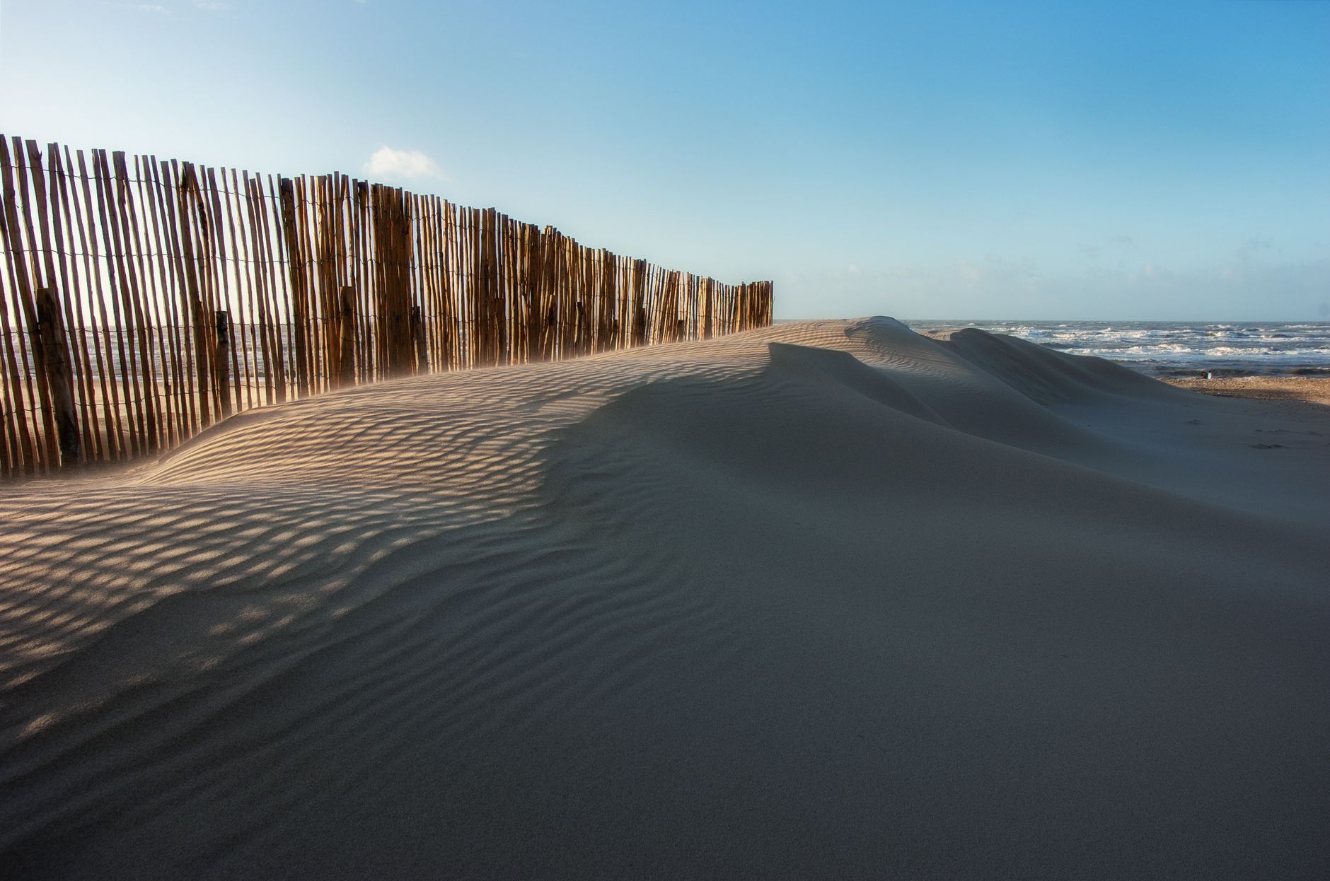Zandvoort beach on a bright summer day with coastal dunes and clear sky