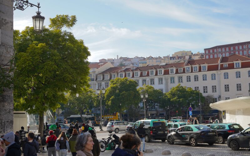 Lively daytime street scene in Lisbon with classic European architecture, Príncipe Real neighbourhood
