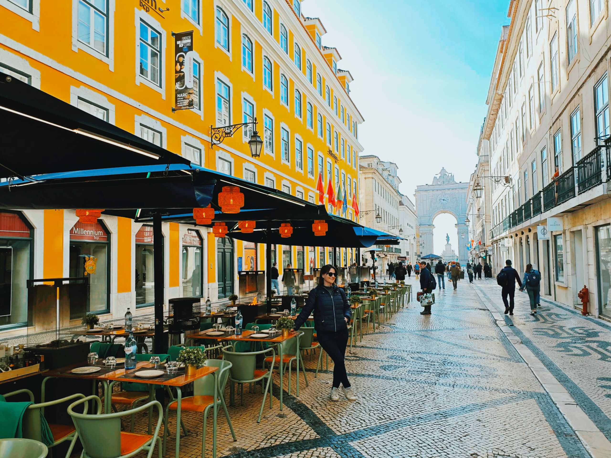 Bustling street scene in Lisbon Portugal on Avenida da Liberdade, the Pride 2026 parade route