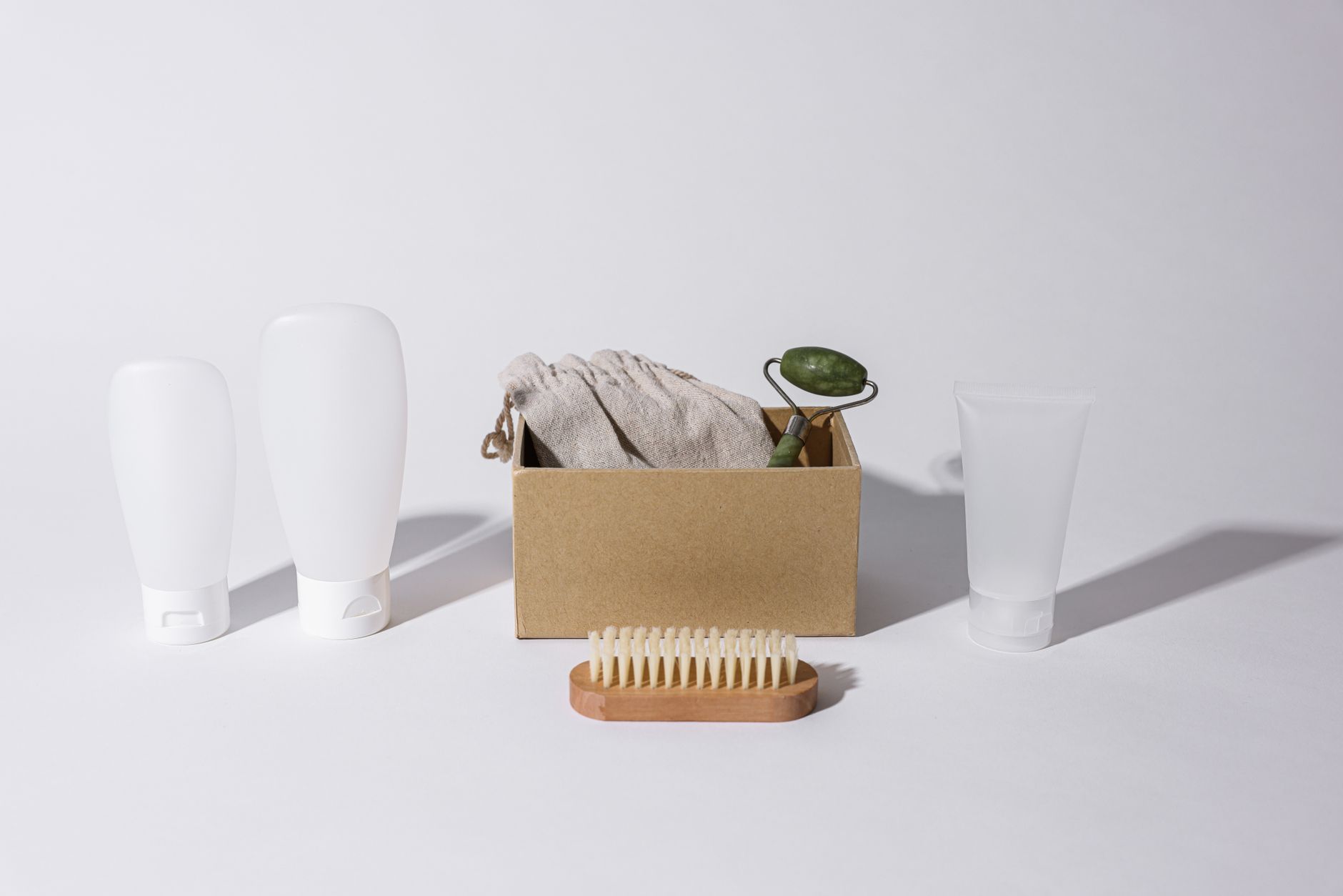 Minimalist arrangement of body-safe wellness products